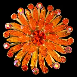 Orange Rhinestone Starburst Brooch 2.25”