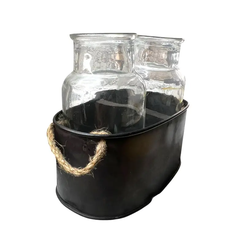 Double Metal Milk Bottle Holder With 2 Bottles 6.25" X 5.5"