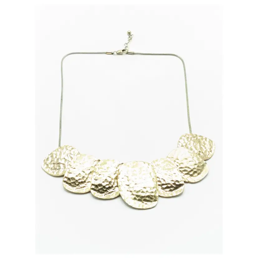 Gold Tone Hammered Disks Silver Tone Chain Necklace