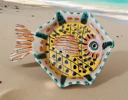 Gorky Gonzalez GTO Mexican Folk Art Pottery Fish Dish Plate Majolica Terracotta