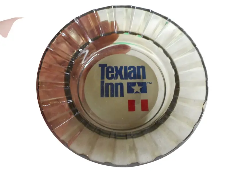 Texian Inn Ashtray Smoked Glass Vintage Motel Advertising - Estate Find
