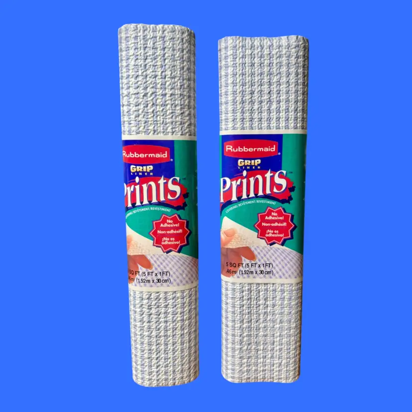 2 PC, NOS '96 RUBBERMAID Grip Self Adhesive Cabinet Liners GINGHAM Print 5' x 1'