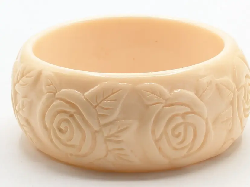 Vintage Lucite Carved Rose Bangle Bracelet
