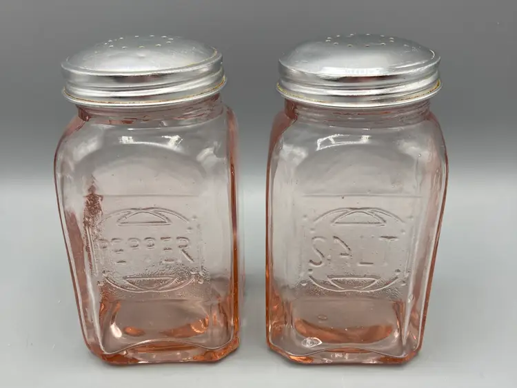 Reproduction Pink Depression Glass Salt and Pepper Shakers