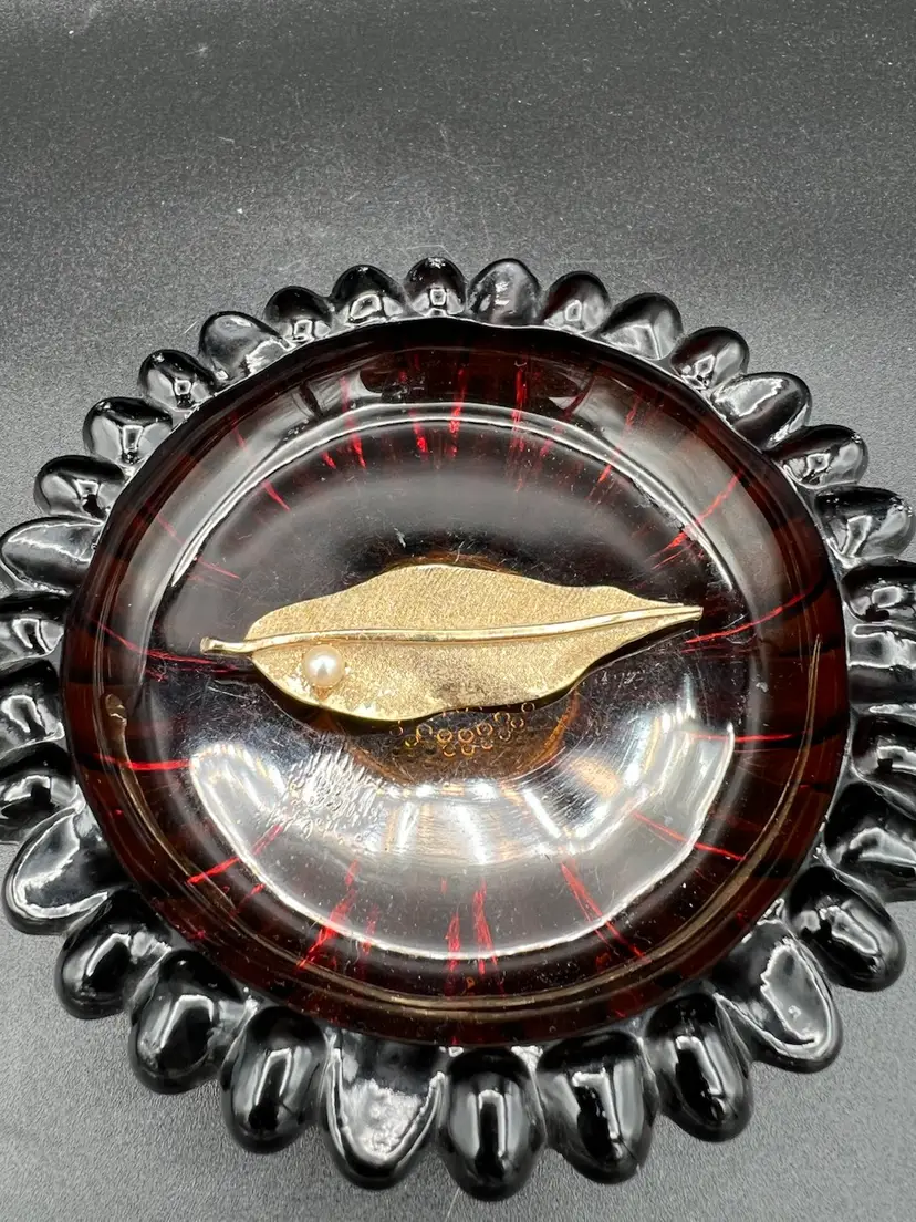 Kramer Golden Leaf Brooch With Faux Pearl