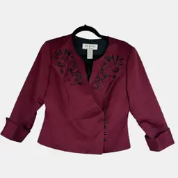 J.R. Nites Jacket Womens 10 Burgundy Satin Embroidered Beaded Evening Blazer