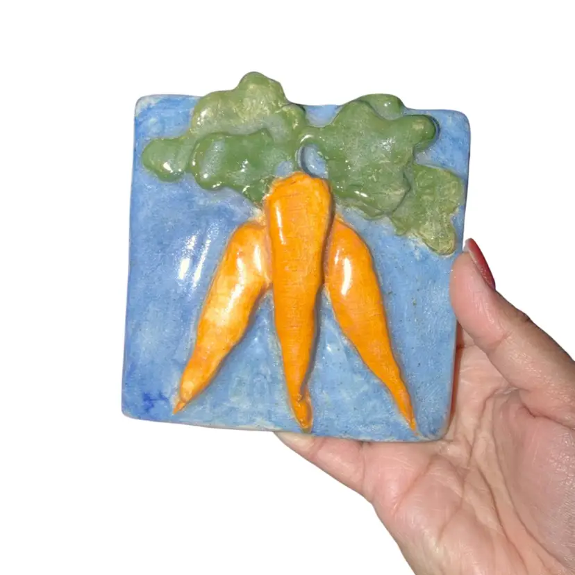 3-D Majolica Style Carrots Pottery Tile