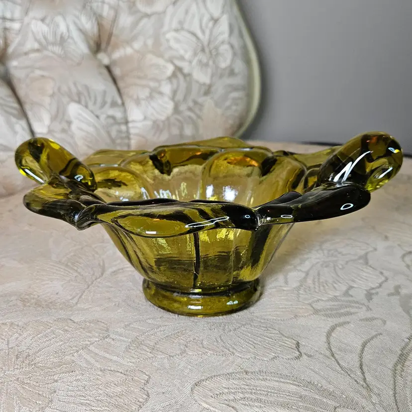 Vintage Italian Olive Green Art Glass Candy Bowl Mcm