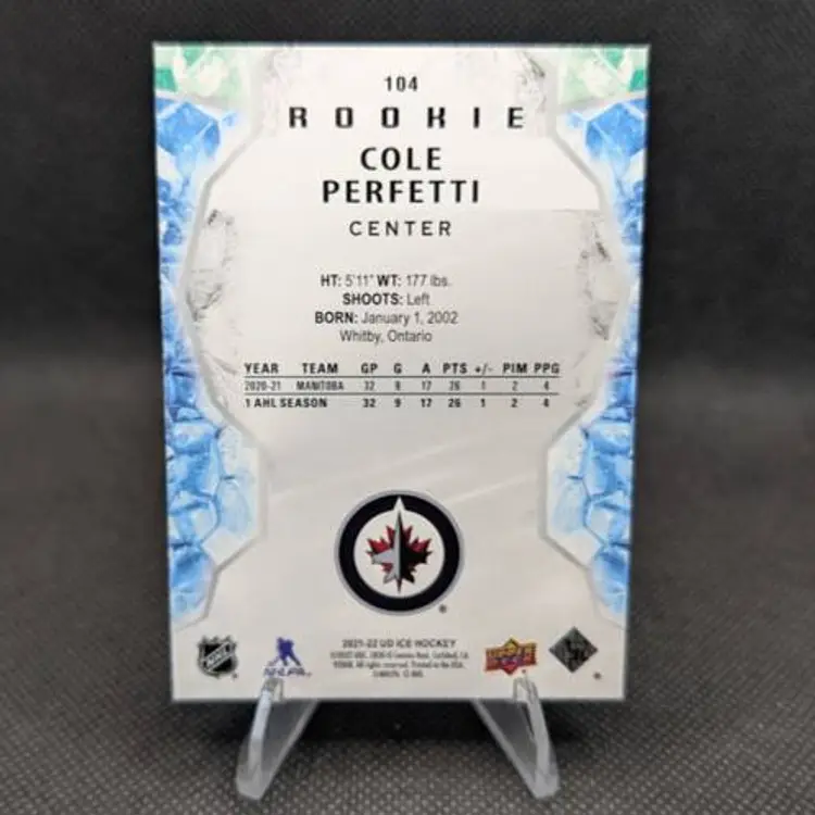 Cole Perfetti 2021-22 Upper Deck Ice Orange Parallel Rookie Card (RC) #104 - Winnipeg Jets