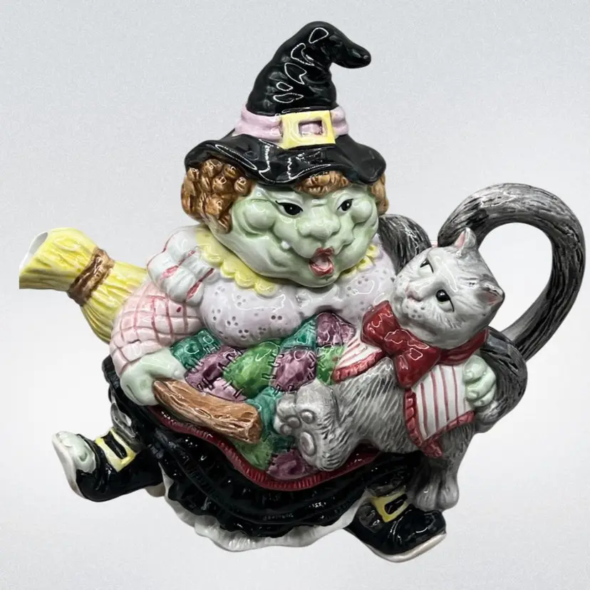 Fitz And Floyd Ceramic Halloween Teapot Witch And Cat 9β 1992