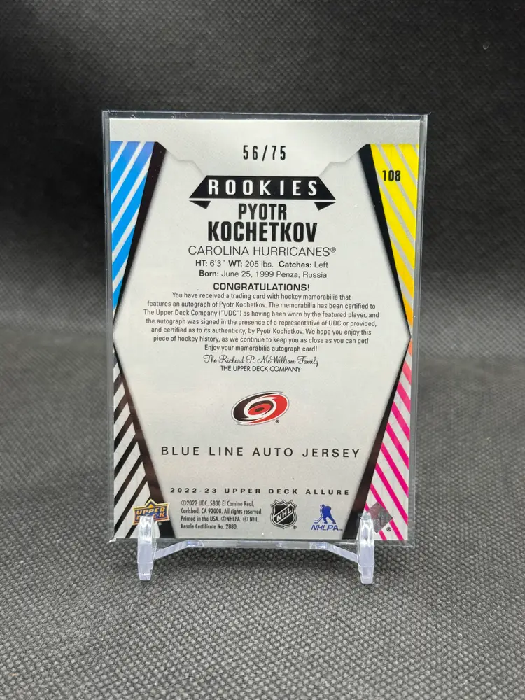 Pyotr Kochetkov 2022-23 Upper Deck Allure Blue Line Autograph Jersey Relic /75
