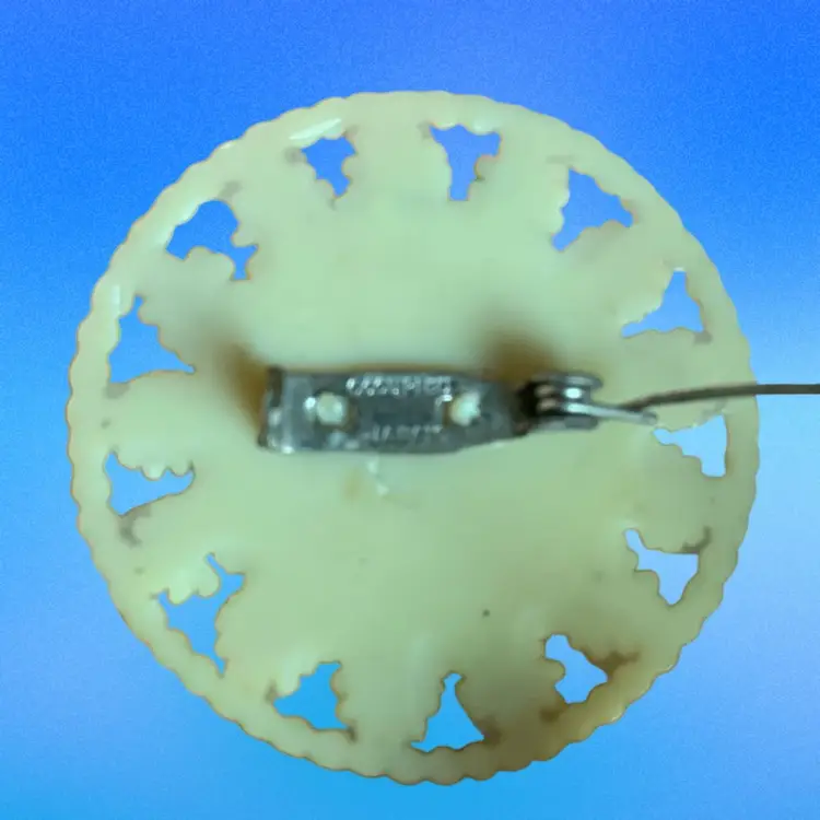 Marked, “ Occupied Japan” Celluloid, Early Plastic Circle Brooch Floral Design With Many Small Flowers. 1.5” X 1.5 “