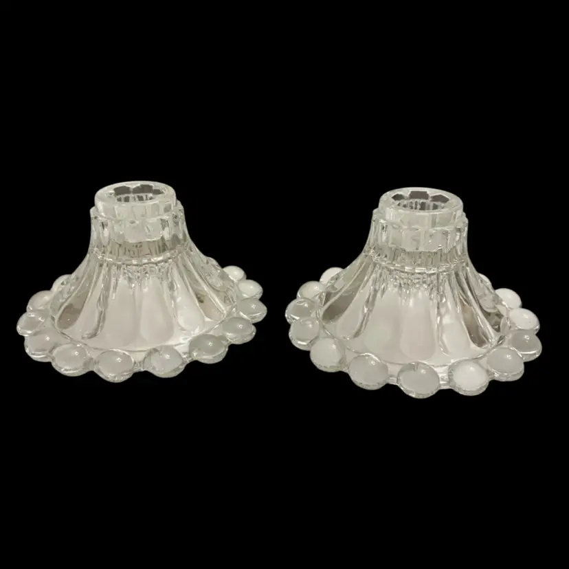 Vintage Anchor Hocking “Boopie” Clear Glass Candlestick Holders 3” X 4.5”