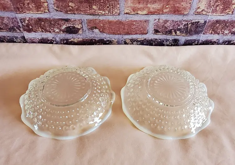 1940's Anchor Hocking Hobnail Moonstone Ruffled Edge Candy Dish/Small Dish (2)