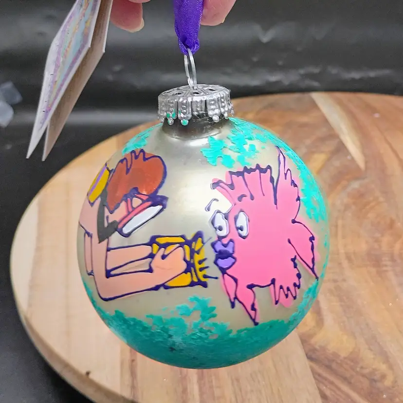 Diane Artware Hand Painted Signed Glass Ornament with Scuba Diver & Fish 3.5".
