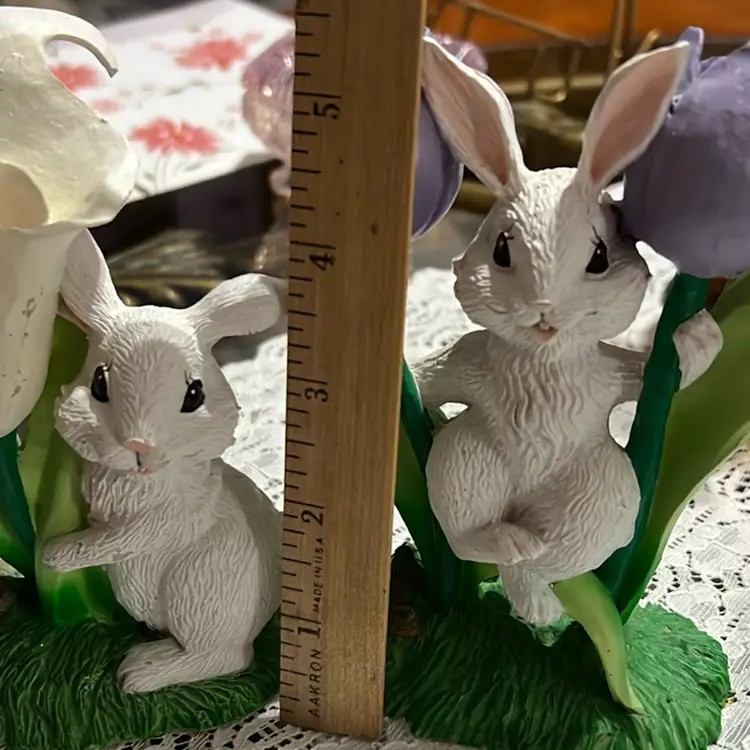 Two Spring Bunnies With Flowers, Easter, Rabbit, Flowers, Holiday, Spring  5.5” Tall Resin