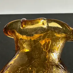 #963 Vintage Amber Crackle Glass Home Made Glass Jug Wavy Top Applied Handle