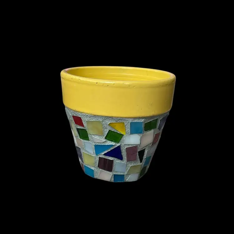 Sunny Yellow Mosaic Stained Glass Planter Pot ~ 3.5”