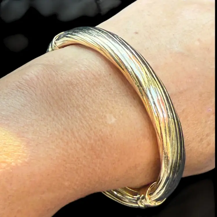 Vintage Signed Veronese Italy Sterling Silver Gold Vermeil Overlay Bangle Bracelet, 2.5” Inner Diameter,  26.3g