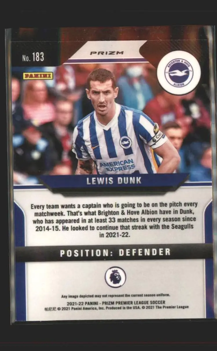 2021-22 Panini Prizm Premier League #183 Lewis Dunk Prizms Green Wave - (138) - Brighton & Hove Albion