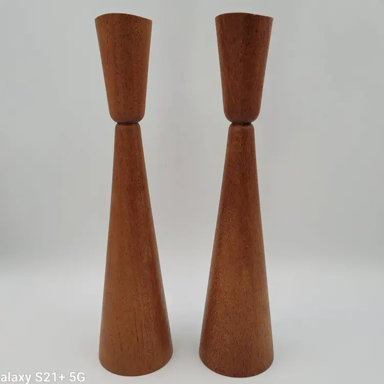 MCM Vintage Wood Candle Stick Holders 12"