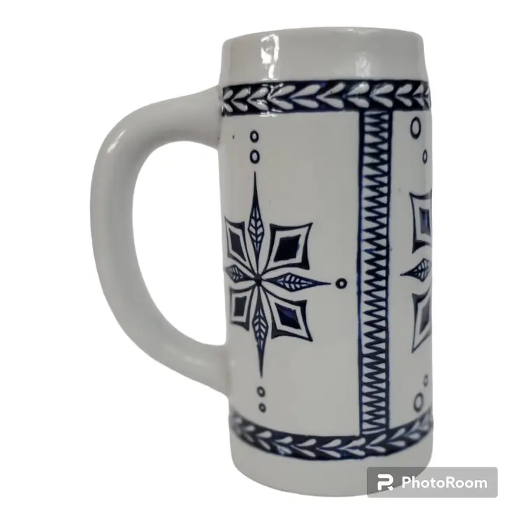 Vintage Ceramic Blue Brazil Rio Negrinho, Ceramarte LTDA Stein Mug, 6 1/2" Tall