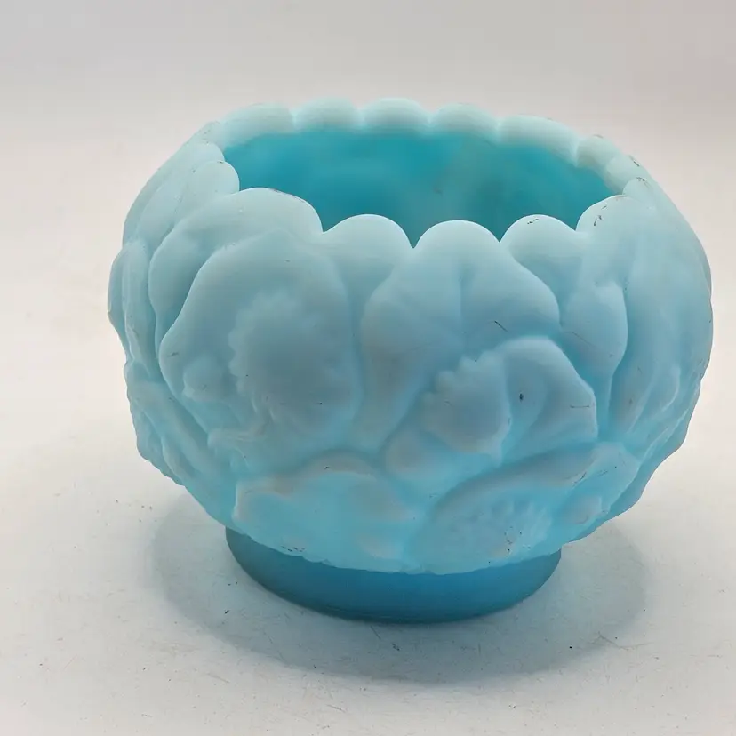 Fenton blue lily Satin bowl vase vintage