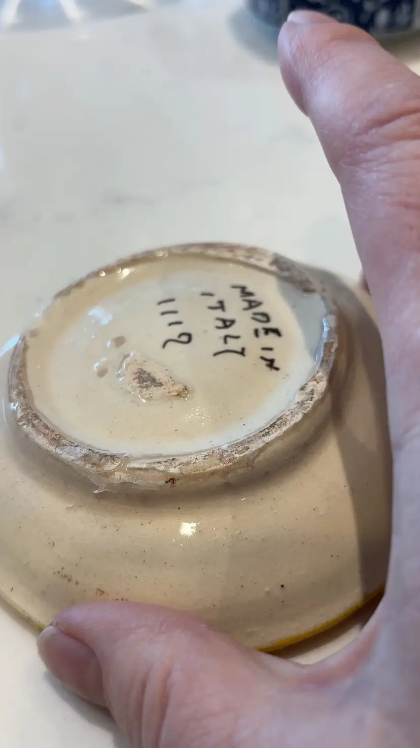 Trinket Bowl, Floral, Roses, Wreath, Italian, signed, vintage, Hand Painted