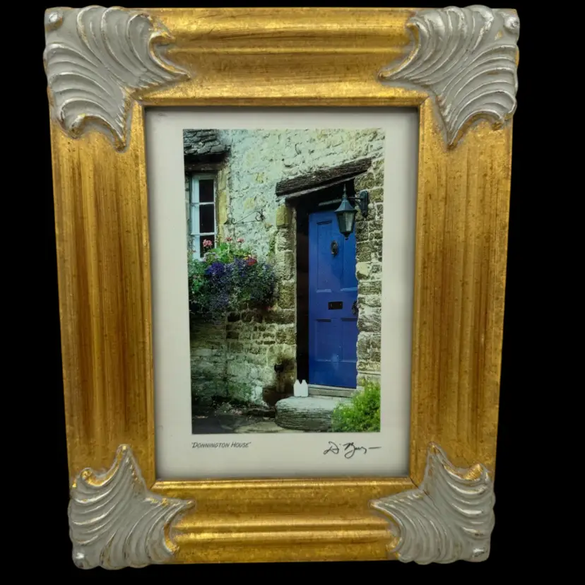 Framed Artwork Of Blue Door, Heavy Ornate Frame