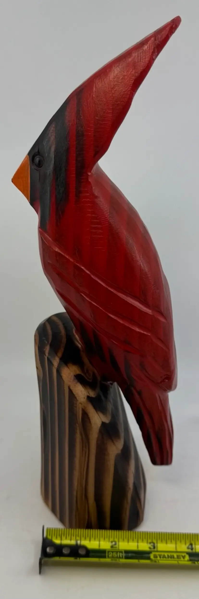 Chris Poplin Hand Carved Wood Cardinal Bird Sculpture Folk Art Signed REPAIRED