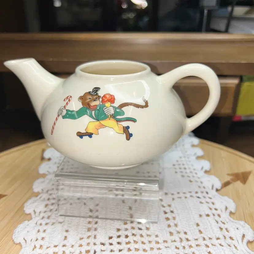 Vintage Roller Skating Monkey Tea Pot By E M  Knowles China Co. No Lid