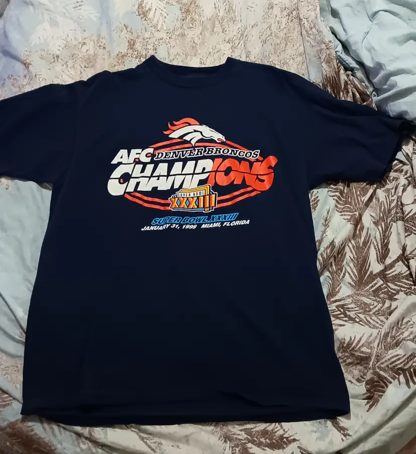 VTG 1999 AFC Denver Broncos XXXIII Champions PowerPro Oneita Single stitch Tee SZ XL Damaged