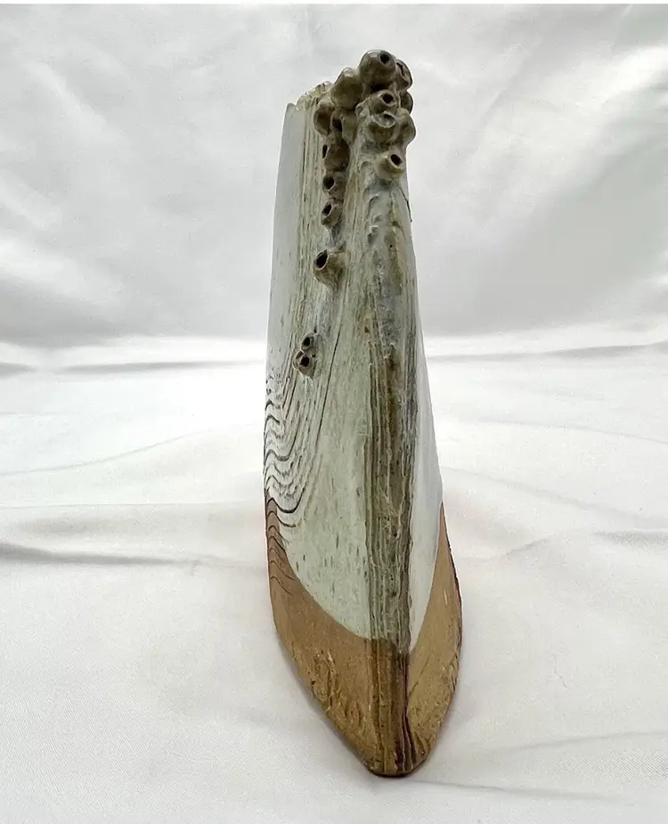 Slab Vase Pottery Signed - Looks Like A Fossil - Gray Brown - Slight Crack