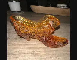 Vintage Fenton Hobnail Cat Head Amber Glass Slipper