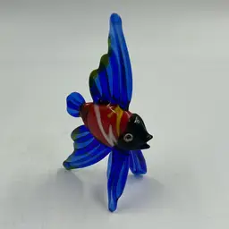 Vintage Blue, Red, Yellow, And White Art Glass Fish 3.25” Tall UV Reactive