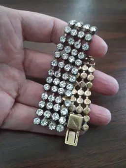 Vintage 1940s Czech Bracelet Clear Rhinestones Crystals all Pronged Signed