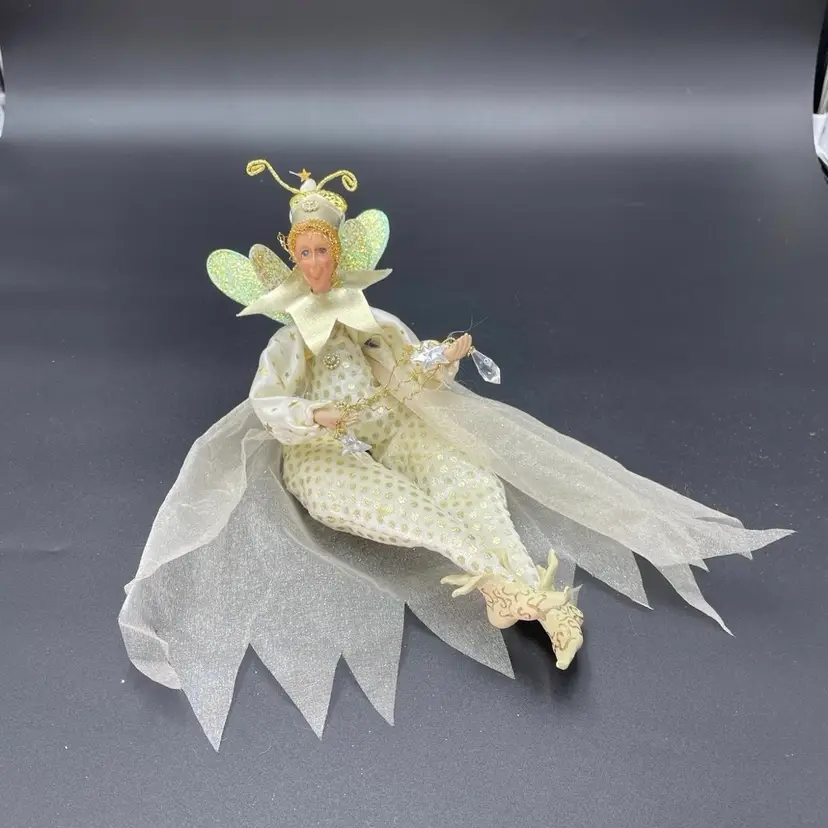 Fairy Pixie Gold White Posable Doll Hanging Ornament Shelf Sitter