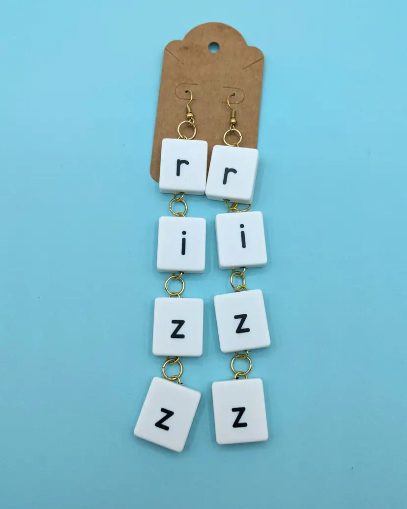 "Rizz" Tile Letter Chain Dangling Earrings