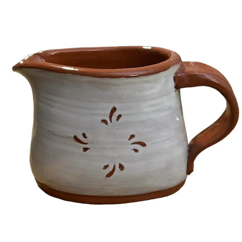 Signed White and Terracotta Ceramic Pitcher