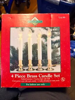 Vintage Christmas Solid Brass Base Candle Set 4 Pc Electric