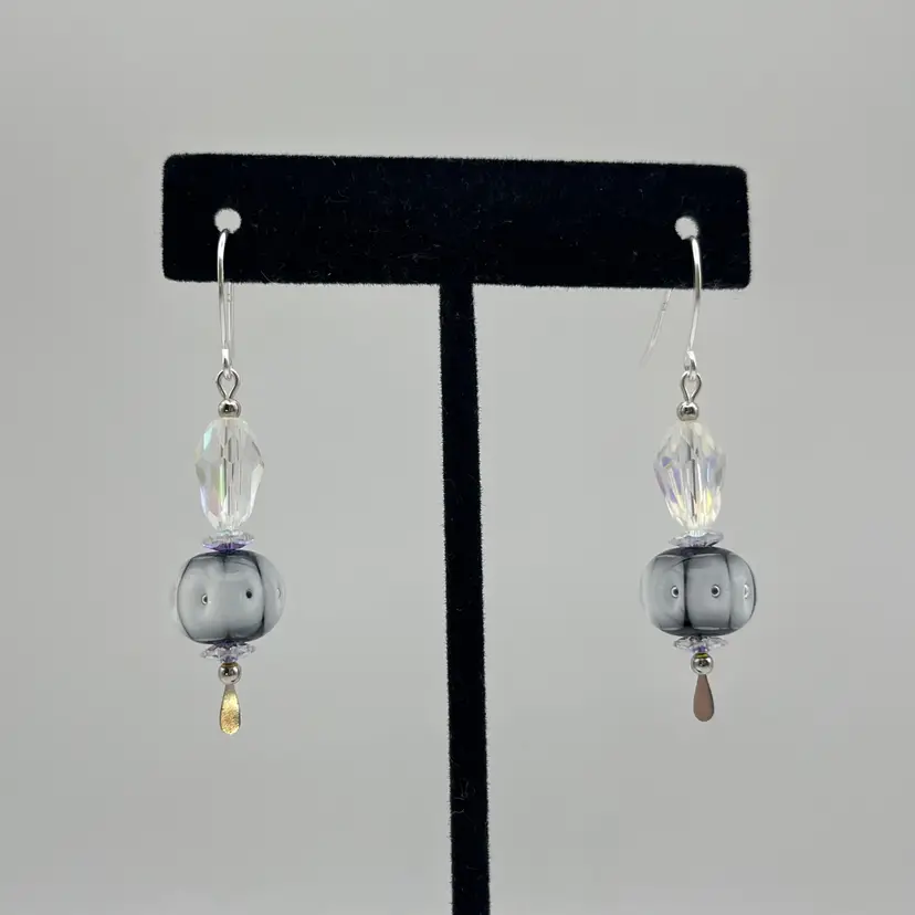 #126 "Black Tie Event" Series - Mini Perfume Bottle - Handmade by Me -- Vintage Lampwork Earrings