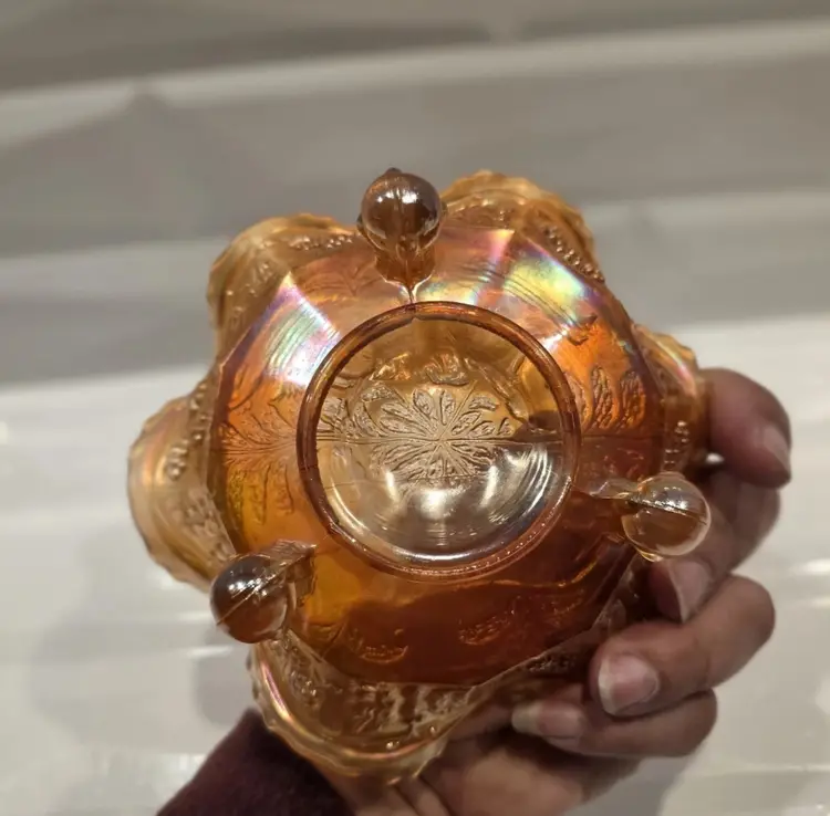 Vintage Fenton Panther Gold Carnival Glass 3-Footed Bowl Candy Dish