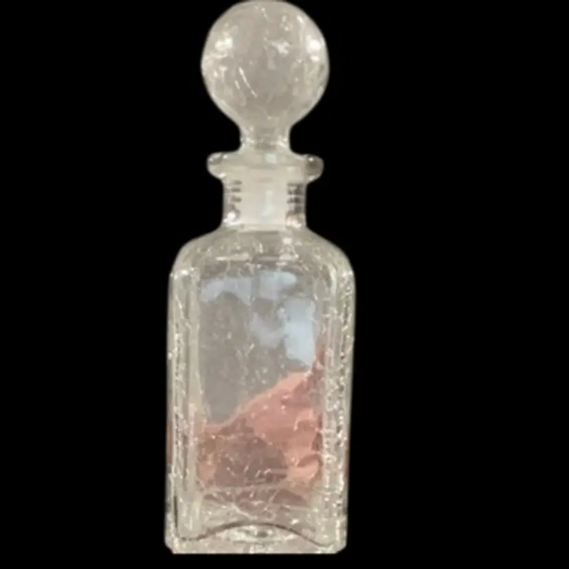 Clear Crackle Glass Rectangular Decanter With Ball Stopper 11”