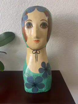 Gemma Taccogna Modern Mexican Folk Art Papier Mache Lady Bust Sculpture 16”