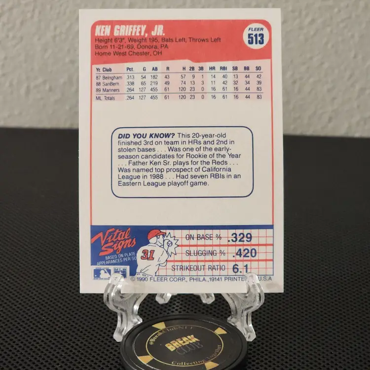 Ken Griffey Jr 1990 Fleer Baseball Card - Mariners