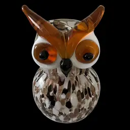 Hand Blown Speckled Art Glass Owl Figurine 5” x 3.5” (Hollow)