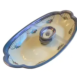 Beautiful Lusterware Bowl With Five Matching Salt Dips