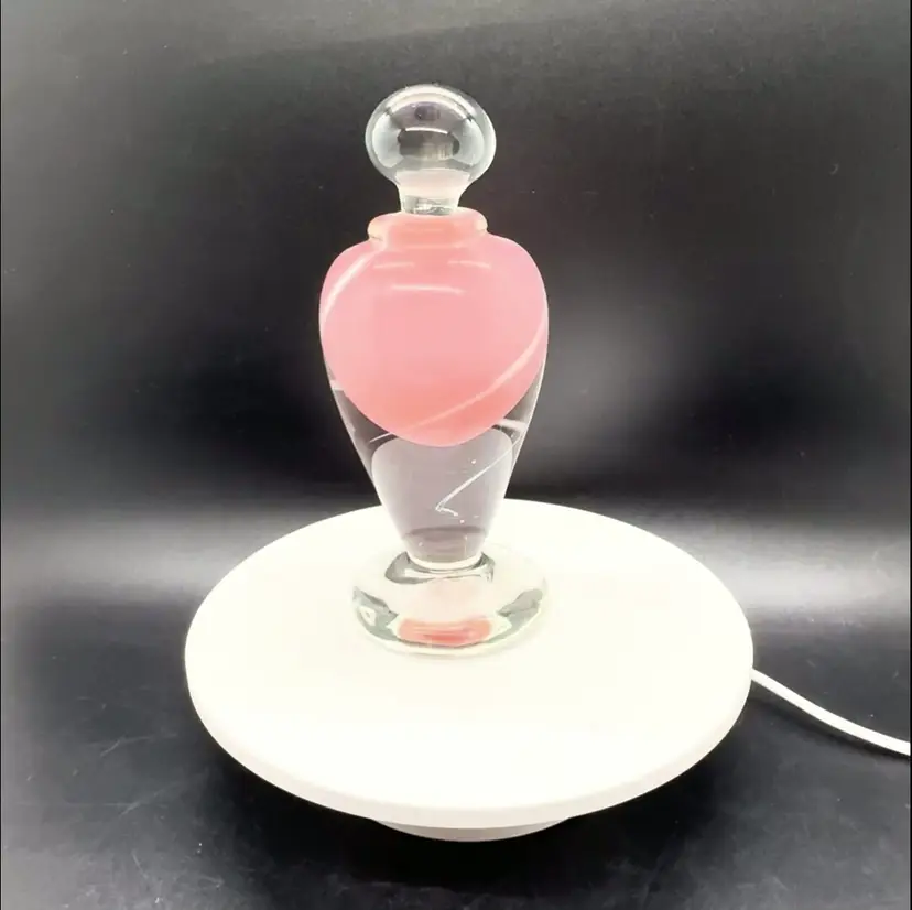 Pink & White Swirl Blown Art Glass Perfume Bottle with Stopper Signed Toby McGee