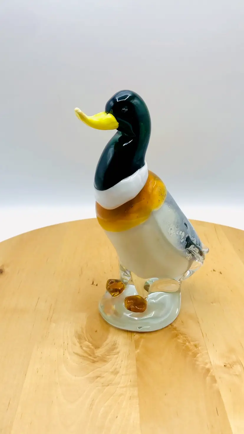 Vintage Art Glass Mallard Duck Figurine Paperweight