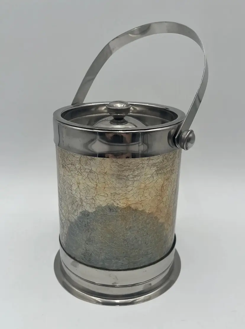 Cynthia Rowley Ice Bucket Wine Chiller Crackled Champagne Color Glass